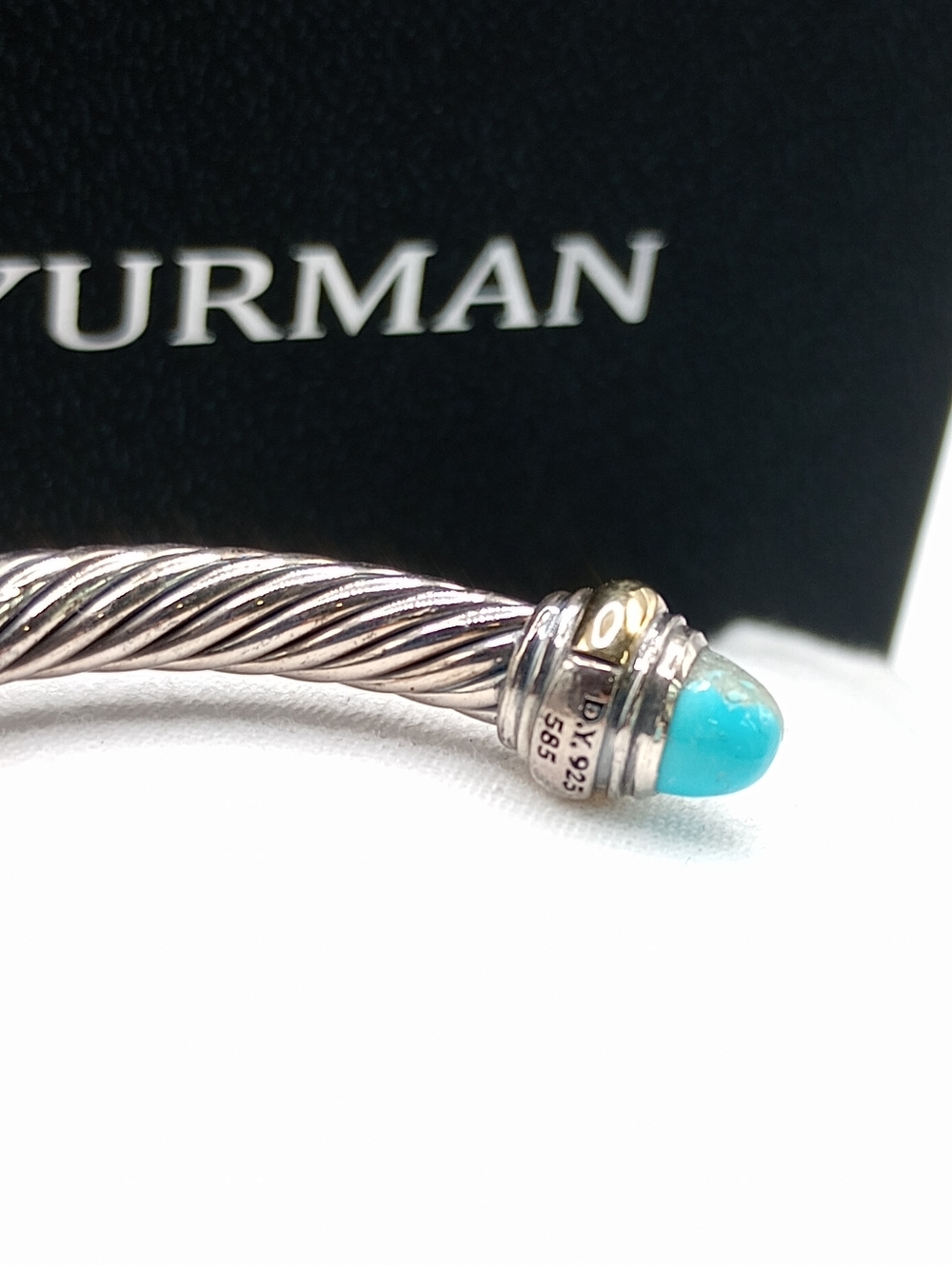 David Yurman 5 mm Silver Cable Cuff with Turquoise and Gold Accents - Picture 11 of 12